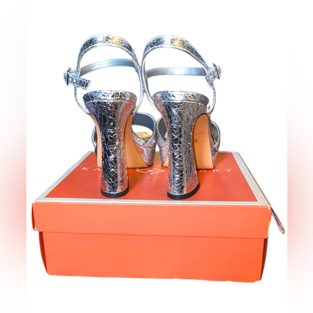 Katy Perry Collections Square Open Platform Sandal Heel in Silver Metallic NIB - Picture 4 of 9